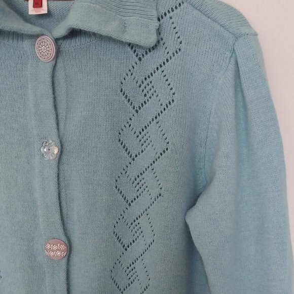 Tapemeasure Vintage Blue Pointelle Knit Angora Blend Button Up Cardigan NWOT - Picture 10 of 12